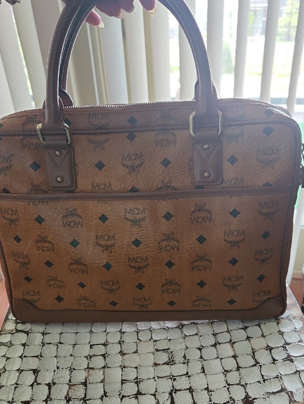 MCM Cognac and Tan Logo Briefcase with Front Buckle Pocket - Picture 4 of 9